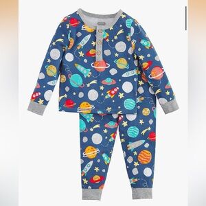 Mud Pie Navy Space Rocket Planet Print Kids Pajama Set